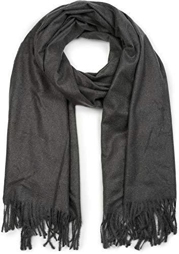 styleBREAKER Unisex Langer Schal einfarbig mit Fransen, Winter Stola Warm Unifarben, Weiches Tuch Viskose 01017104, Farbe:Dunkelgrau