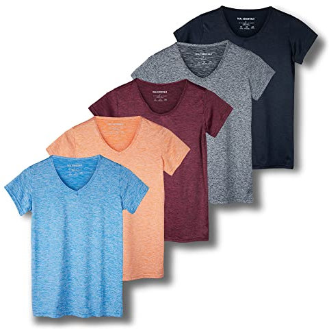 Real Essentials Damen Dry Fit V-Ausschnitt T-Shirt, Set 2, XXL