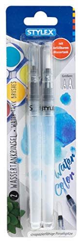 Stylex 35054 - Aquarellpinsel mit befüllbarem, transparentem Wassertank, in 2 verschiedenen Pinselgrößen S und L