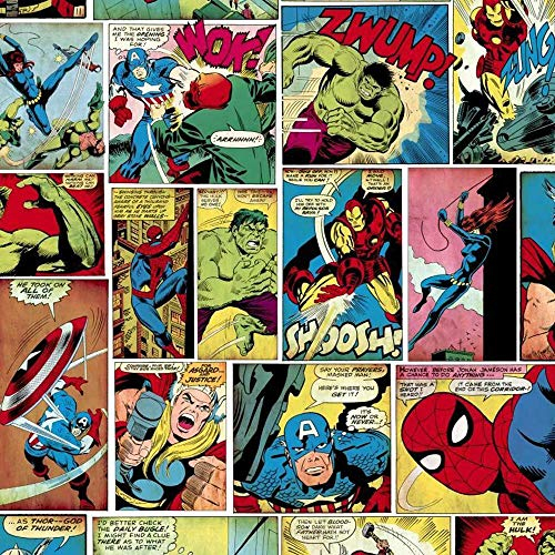 Marvel Comic Strip Wallpaper Hulk Captain America Spiderman Multicoloured Y�L