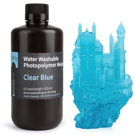 ELEGOO Wasser Waschbares 3D Drucker Resin, Water Washable UV Resin 405nm Photopolymer Harz für MSLA/DLP/LCD 3D Drucker Wasserblau 1000g