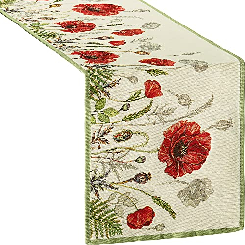 Sander Tischläufer Poppy Meadow Gobelin rot-Natur Größe 32x96 cm