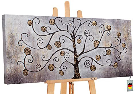 YS-Art XXL Abstrakt Acryl Gemälde auf Leinwand Reichtumsbaum handgemalt Wandbilder Wohnzimmer modernes Design Bilder braun fengshui echte Kunst 120x60 cm