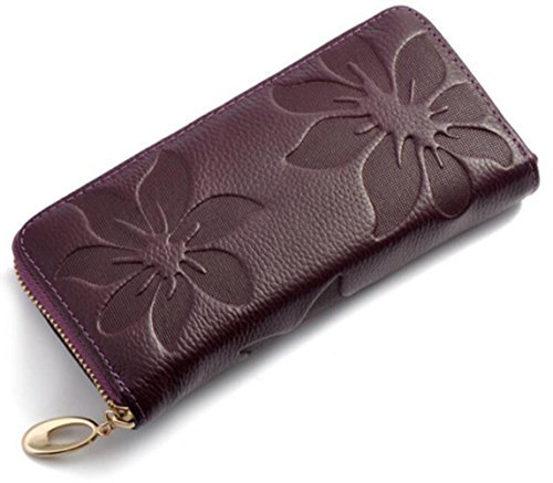 AprinCtempsD Portafoglio Lungo in Vera Pelle Pochette Portamonete Porta carte di credito Elegante Grande Capacità con Cerniera per Donna (Viola)