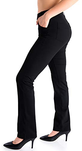 Yogipace, Gürtelschlaufen, Damen, zierlich/normal/hoch, gerades Bein, Yoga-Kleid, Damen, Schwarz (2 Taschen vorne + 2 Taschen hinten), X-Large/35 Inseam