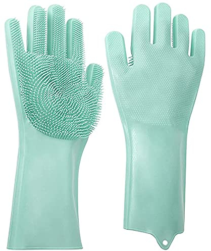 MHSH Guantes de silicona reutilizables para lavar platos, talla extra larga, verde