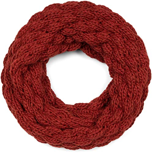 styleBREAKER Damen Strick Loop Schal Einfarbig mit Bubblemuster, warmer Winter Strickschal, Raspberry Pattern Schlauchschal 01018167, Farbe:Cognac