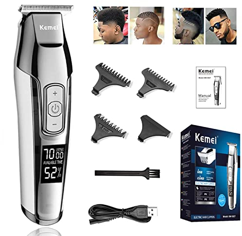 KEMEI Cortadora de pelo profesional para barba, pantalla LCD, para hombre, herramienta de corte de pelo eléctrica, inalámbrica, máquina de corte de pelo recargable