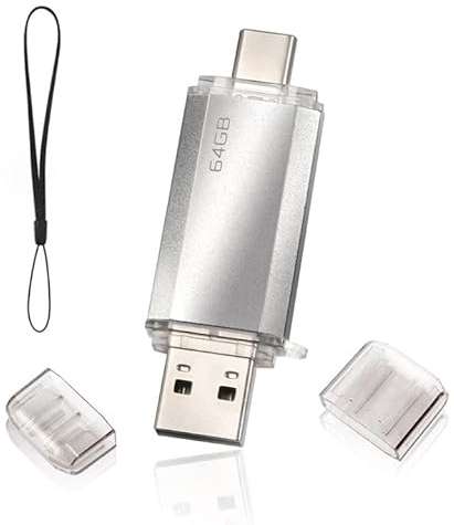 Clé USB 64Go 2.0 2 en 1 Rapide, OTG Clé USB C 2 en 1 Type C USB 2.0 en Métal, Pen Drive 64GB Flash Drive 64GB pour PC/Smartphones/MacBook Pro(Argent)