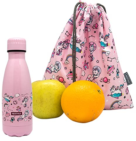 NERTHUS FIH 1020 SET Botella Doble Pared Acero Inox + Mochila Unicornios