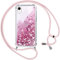 Vauki Handykette für iPhone XR Hülle mit Band,Silikon Durchsichtig Transparent Flüssig Glitzer mit Kette Kordel Bumper Treibsand Necklace TPU Schutzhülle Case für iPhone XR,Rosa