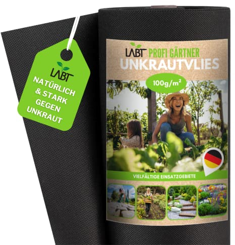 LABT® 32m² Profi Unkrautvlies I Wasserdurchlässiges Gartenvlies Gegen Unkraut 100g/m² I Reißfeste, Umweltfreundliche Unkrautfolie mit Hoher UV - Beständigkeit für Garten und Beet [20 x 1,6m I Rolle]