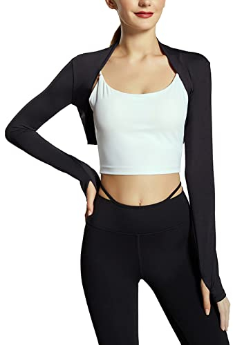 SEAUR Bolero Damen Yoga Tanz Sport Schulterjacke Ballet Strickjacke Kurz Vorne Öffnen Fitness Shrug Cardigan Top - Schwarz - S