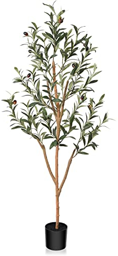 Kazeila Plantas Artificiales Decorativas 120cm Planta Olivo Artificial Grande Realista Arbol Artificial de Decoración Interior del Hogar Casa Oficina(1PACK)