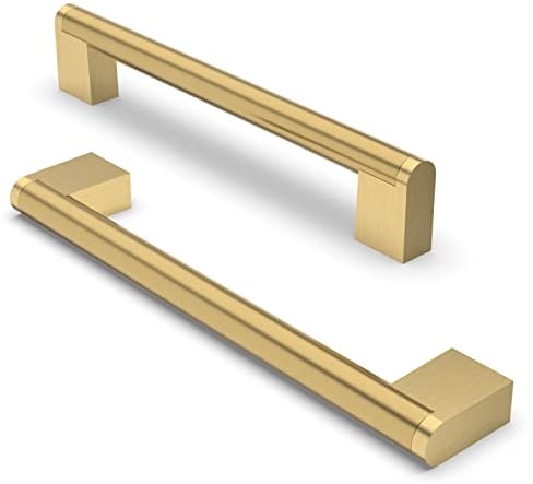 FURNIWARE 10 Pack Cabinet Pulls, Hardware Drawer Handles, Stainless Steel Kitchen Cabinet Door Handles Pull, Brass-160mm(6.3 Inch) Hole Center