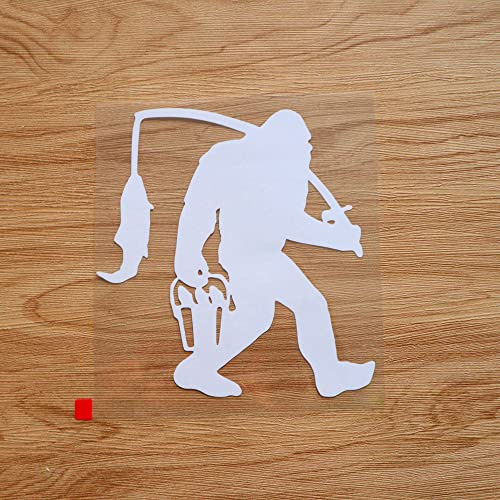 Bigfoot Sasquatch Angeln Aufkleber Decal Vinyl - Weiß 15,2cm - Ohne Hintergrund Konturschnitt für Auto Boot Laptop Becher
