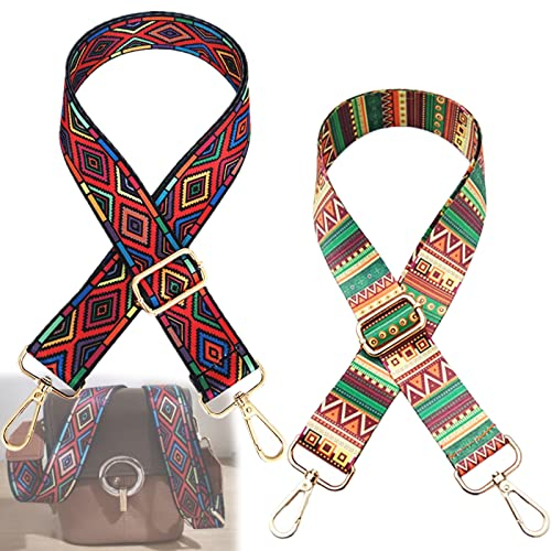 2 Stück Bunter Taschengurt mit Messing Karabiner, Moderne Taschen mit Breitem Schultergurt, Schultergurt mit Karabiner, Taschengurt zum Wechseln, für Taschenhenkel Taschenriemen Taschenkette