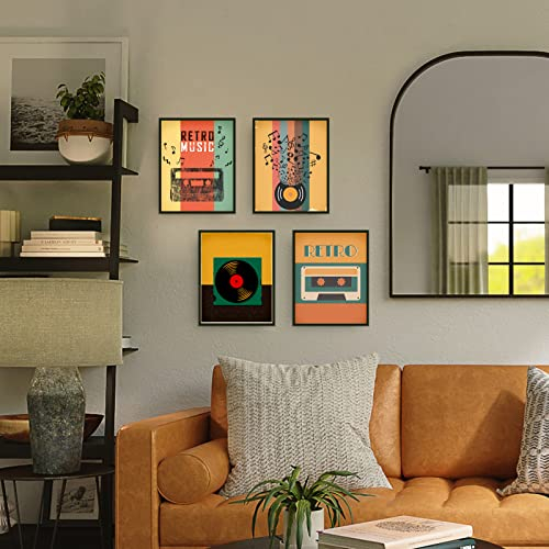 SUPERDANT Vintage Musique Affiche Decoration Murale Sur Toile Mur Tableau Decoration Murale Microphone Guitare Coloré Peinture Mur Art populaire Rétro à la Mode Tableaux, Posters et Arts Décoratifs