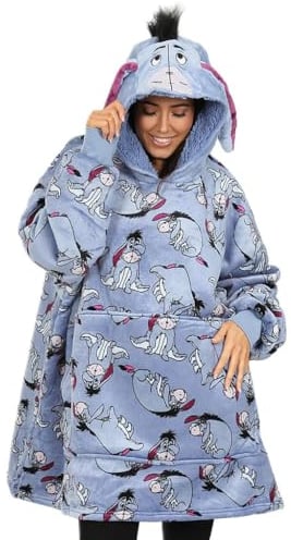 Disney Eeyore Damen-Kapuzenpullover, übergroße Fleecedecke, Blau, blau, Einheitsgröße