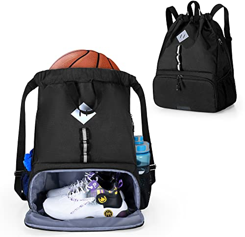 GOBUROS Fußball-Tasche, Rucksack Mit Kordelzug für Basketball, Volleyball und Fußball, Sport-Fitness-Ausrüstungstasche Mit Separaten Schuhen und Ballhalter