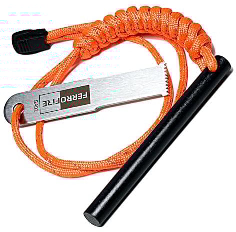 FERROFIRE FS384 Classic Ferro Rod Fire Starter with 3/8 Inch x 4 Inch Ferrocerium Rod Magnesium Flint and Steel Ferro Rod Striker 550 Paracord Lanyard Handle for Camping Emergency Survival Hiking BBQ