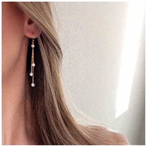 Wendalern Gold Pearl Chain Drop Earrings Wedding Long Tassel Pearl Dangle Earrings Vintage Faux Pearl Hook Earring Statement Jewerly for Women Girls