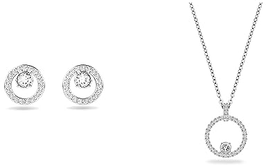 Swarovski Damen Schmuck-Set, Weiß, Rhodiniert - Creativity Anhänger & Ohrstecker, Rund, Weiß, Rhodiniert