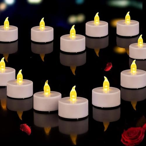 PILLOBOX Battery Powered Flameless Tea Light Candles: 100Pack Flickering Realistic and Bright LED Electric Candles, Long Lasting 200H+ Tealights, for Wedding Party Home Decoration (Warm Yellow)