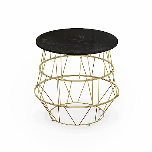 LIFEZEAL Beistelltisch Rund Marmor, Couchtisch mit Metallkorb, Wohnzimmertisch mit abnehmbarem Deckel & Stauraum, Moderner Korbtisch für Wohnzimmer, Schlafzimmer & Büro, Ø40 x 38 cm