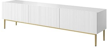 bogart TV Lowboard Nicole 200 cm mit 3 Klappen/Türen, Griffloses Öffnungssystem, Gold Metallfüße, Fernsehtisch, Sideboard, Fernsehschrank, TV Tisch, TV Schrank, TV Bank
