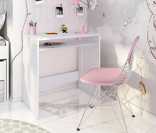 Dmora Scrivania Portland, Scrittoio lineare con ripiano Fisso, Tavolo da Studio o Ufficio Porta PC, 79x43h78 cm, Bianco