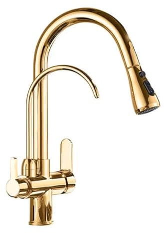 Grifo Osmosis Inversa 3 vías, extraible, lineas curvas serie Apolo - Dorado