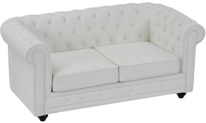 Vente-unique-Sofa 2-Sitzer - Kunstleder - Weiß - Chesterfield