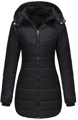 Generisch Only Winterjacke Damen, Damenmäntel Mode Feste Farbe Abnehmbare Kapuze Lange Ärmel Herbst Und Winter Warme Jacke Baumwollmantel Parka Damen Wintermantel Lang Nkd Ausverkauf (S, Black)