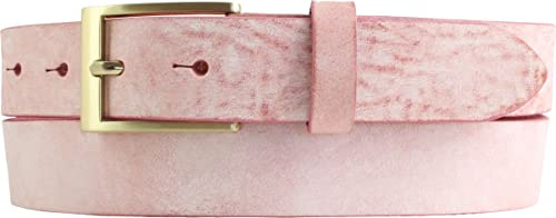 BELTINGER Herren-Gürtel aus weichem Vollrindleder Vintage-Look 3 cm | Leder-Gürtel für Herren mit goldener Gürtelschließe 30mm | Schmaler Gürtel Used-Look | Altrosa 95cm