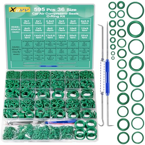 XBVV 595 Stück metrische und SAE Klimaanlage O-Ring-Kit für Automotive A/C, Kompressor und professionelle Wasserhahn Plumbing Seal O-Ringe Reparatur mit O-Ring-Picks