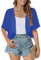 florynova Girls Cropped Jacket Open Front Shrug Short Sleeve Chiffon Bolero Cardigan for Formal Dress（Blue，L）