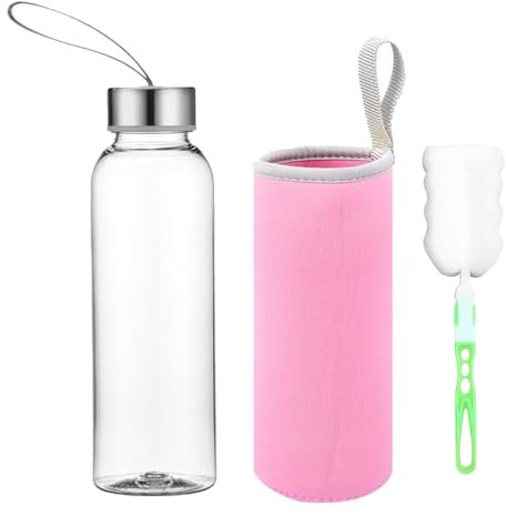 Voarge Glasflasche- BPA-frei Glasflasche - Trinkflasche Classic mit Nylon Tasche - für Unterwegs Sport Flasche Glas Flasche Water Bottle Wasserflasche Trinkflasche aus Glas (Rosa, 1000ML)
