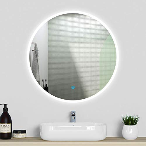 Acezanble Miroir Salle de Bain Rond 80cm avec Antibuée, Facile à Installer, avec des Boutons Tactiles Intelligents