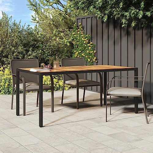 TJROO Gartentisch schwarz 190 x 90 x 75 cm PolyRattan & Stahl & Massivholz Akazienmöbel Outdoor Tisch Garten Tisch Outdoor Tisch Terrasse Couchtisch Balkon