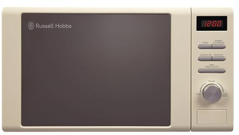 Russell Hobbs RHM2064C Micro-ondes Heritage 800 W, 20 l, 5 niveaux de puissance, décongélation automatique, 8 modes de cuisson automatiques, horloge et minuterie numériques, écru