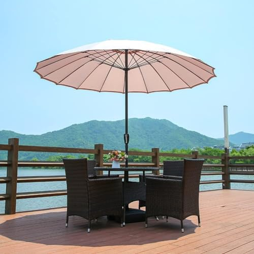 Outdoor Shanghai, ø300 cm, orientalisches Design, wasserdichter Terrassenschirm, Markttischschirm, Balkonschirm, 160 g Polyestergewebe, runder Sonnenschirm mit Kurbel