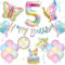 Deko 5. Geburtstag Mädchen, Schmetterling Deko mit Happy Birthday Girlande, Luftballon 5. Geburtstag, Ballons Pastell, Schmetterling Folienballon Tortendeko für 5 Jahr Party Deko