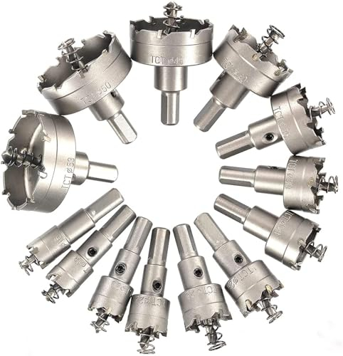 KEWAYO 13 Stücke Lochsäge Hartmetall-Bohrer, Hochwertiger TCT Metall Lochsäge Bohrer für Edelstahl, Eisen, Legierung, Holz, Kunststoff (16-53mm)