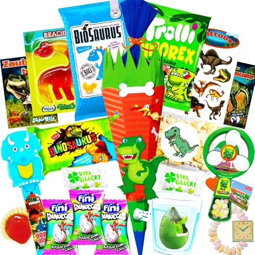 sweets aus aller welt Schultüte Bastelset gefüllt - Dino Schultüte Jungen - Zuckertüte Junge - Schultüte Dinosaurier - Schultüten mit Füllung