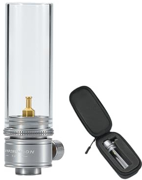 Campingmoon Gas Candle Lantern, Portable Tent Lamp with Glass Globe(Sliver) | No Mantles Needed, Adjustable Flame, Low Fuel Consumption ~7g/h, for EN417 Isobutane Canisters, with EVA Storage Case