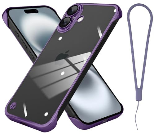 aidvaia Frameless Phone case Compatible with iPhone 16 Plus Case Transparent Electroplated Purple Frameless Design with Camera Lens Protection case