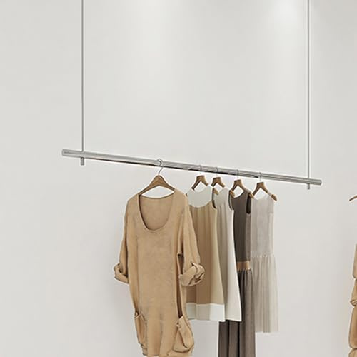 Tringle à vêtements de Plafond,Cintres Présentoir Suspendu Mural Portant à Vêtements for Magasin de vêtements,Porte-vêtements en métal Support, commerciaux, Porte-Manteaux Portemanteau en métal(Silver
