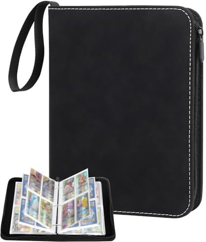 Realjoy Trading Card Binder 4 Pocket,400 Pockets Trading Card Albums,Card Collection Folder with Removable Sleeves for Sports Cards,Game Cards,TCG(Black)
