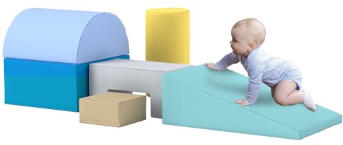 AIYAPLAY 6PCS Module motricité bébé Parcours motricité bébé Blocs de Construction en Mousse avec Housse en revêtement synthétique - Jouets éducatifs pour Enfants d'âge préscolaire, Multicolore